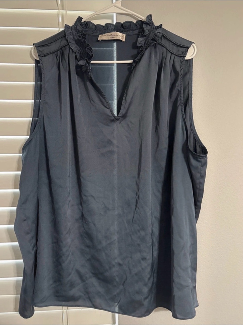 Ruffled Neck Sleeveless Blouse - grayish blue